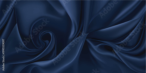 Elegant blue and black silk satin fabric creates a smooth rippled texture with soft luxury waves and a shiny material design for an elegant fashion backdrop