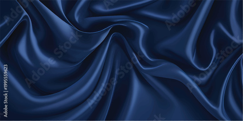 Elegant blue satin fabric texture with smooth luxury waves and shiny silky drapery creating a sophisticated textile backdrop for fashion decoration
