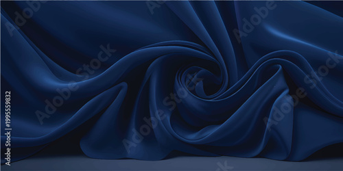 Smooth blue silk fabric with a flowing satin texture and soft shiny waves creates a luxury textile backdrop illustration for a light blue wallpaper design