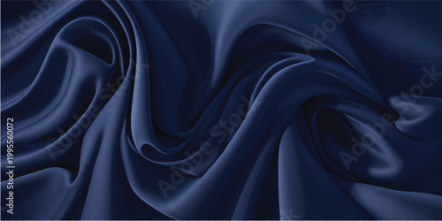 Luxurious Dark Blue Silk Satin Fabric with Smooth Flowing Folds and Silky Texture, An Abstract Elegant Background Symbolizing Fashion, Refinement, and Premium Style