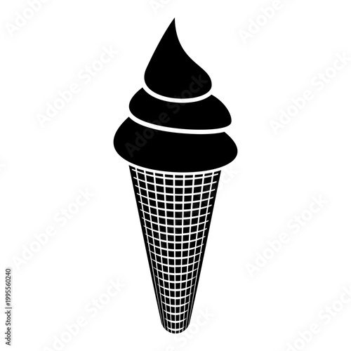 Ice cream in waffle cone cup Sweet dessert icon black color vector illustration image flat style