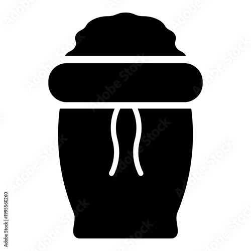 Sack with flour full open canvas bag sugar salt grain wheat package concept ingredient icon black color vector illustration image flat style