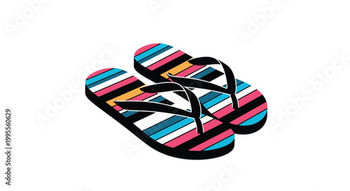 A pair of colorful striped flip flops isolated on a white background