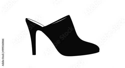 Black heeled mule silhouette against a stark white background