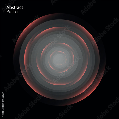 Abstract Red Glowing Concentric Circles on Black Background Vector Illustration
