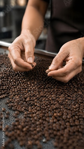  Close-Up Worker Hands Sorting High Quality Coffee Beans on Industrial Table