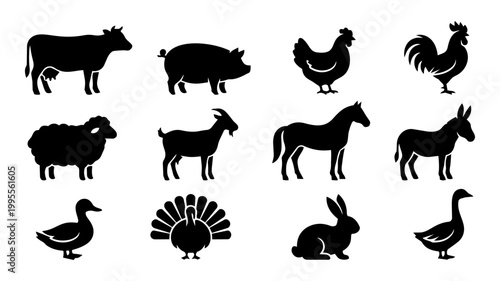 Farm Animal Silhouette Set – Classic Farmyard Livestock Icons Collection