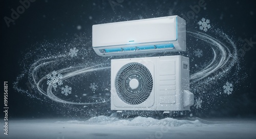 Air conditioner unit with snowflakes and cool breeze effect  