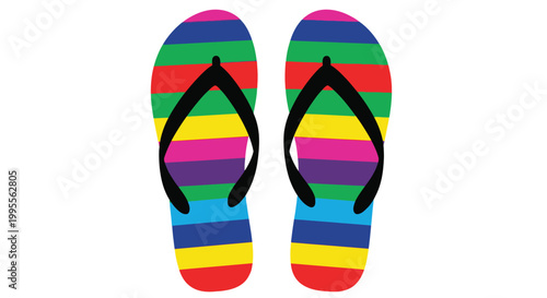 Colorful rainbow striped flip flops isolated on a white background