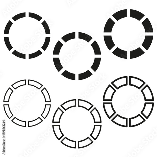 Circular loading progress bar icon set vector. These symbols visualize buffering status for web design and mobile app interface.
