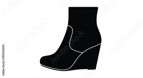 A black silhouette of a single women s ankle boot with a wedge heel