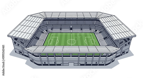 Vector illustration showcasing a football stadium with field area, goals, and corner flags, set against a clean white background, designed with attention to detail for sports event design