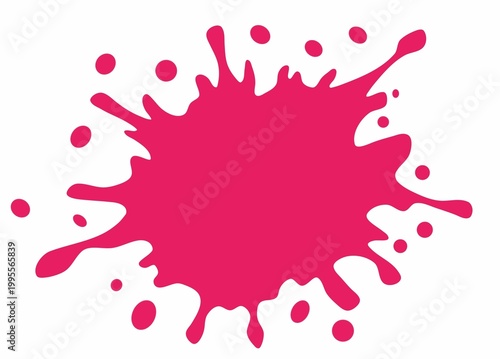 Vibrant pink paint splash isolated on white background. Abstract magenta ink splatter vector illustration with messy droplets, perfect for creative design, beauty branding, and artistic backgrounds