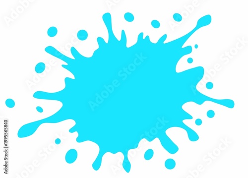 Blue ink splash silhouette isolated on white background. Abstract vector paint splatter icon with messy drops and spray texture for creative design elements