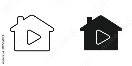 House icons with contrasting play button symbols for media and design use