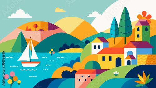 Colorful cartoon underwater scene with fish and coral reef