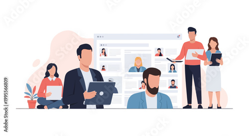 Team Recruitment Process: HR Managers Reviewing Candidate Profiles on Digital Interface