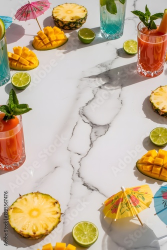 Tropical fruit drinks with pineapple and lime