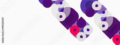 Abstract circles, purple, white, pink hues create diagonal pattern. Minimalist design, modern aesthetic, clean background.