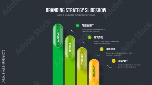 Company Briefing Four Step Infographic Frame Layout. Project Performance Presentation Template Vector Illustration. Product Review 4 Option Diagram Slide Design.