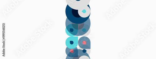 Abstract shapes stacked vertically. Blue, teal, white colors dominate composition. Minimalist design, clean aesthetic. Modern illustration.