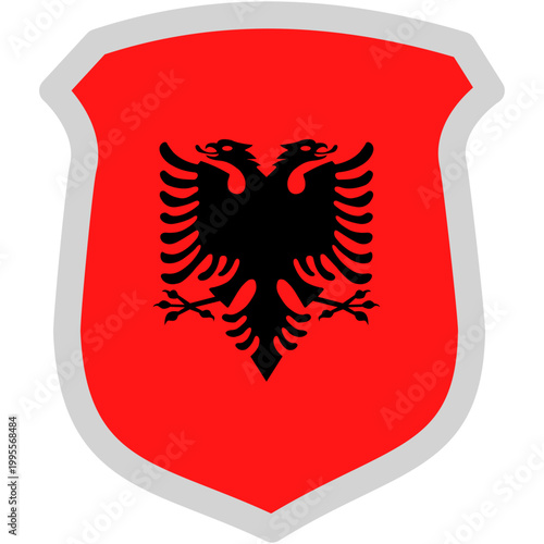 Minimalist vector illustration of the Albanian national emblem featuring a black double-headed eagle on a red shield. Ideal for cultural, patriotic, and historical projects.