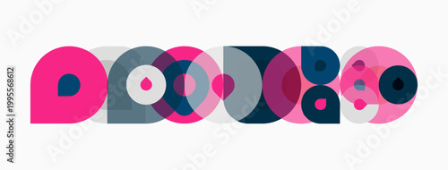 Abstract colorful circles overlap, creating dynamic composition. Pink, blue, gray hues dominate design. Modern, geometric aesthetic.