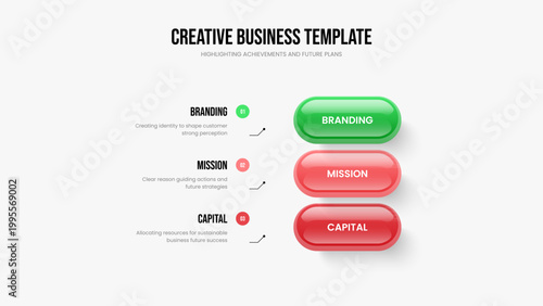 Consulting Briefing Three Element Diagram Slideshow Template. Marketing Development 3 Step Infographic Slide Design. Enterprise Solution Frame Layout Vector Illustration.
