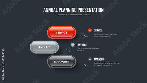 Modern Plan Three Step Diagram Presentation Design. Creative Planning 3 Option Infographic Frame Template. Professional Launch Slide Layout Vector Illustration.