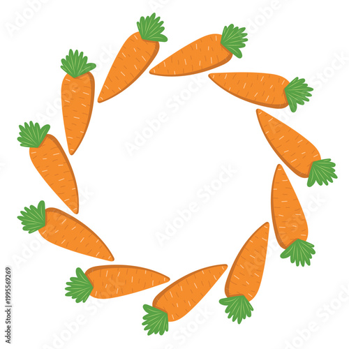 Fresh orange carrot wreath vegetable circular frame