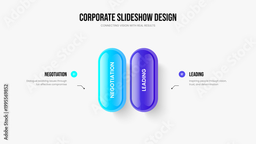 Advertising Launch 2 Element Diagram Slideshow Design. Visual Report Frame Layout Vector Illustration. Project Introduction Two Step Infographic Slide Template.