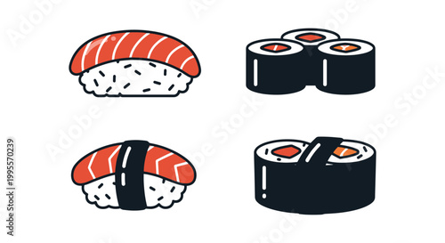 Sushi Line art vector set clean color shapes illustration
