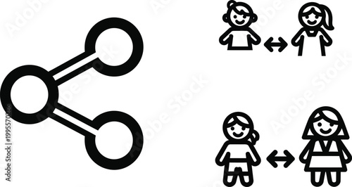Social distancing icon and sharing symbol, concept of connection and safety