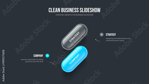 Visual Proposal Two Step Diagram Presentation Template. Modern Launch Slide Design Vector Illustration. Service Performance 2 Element Infographic Slideshow Layout.