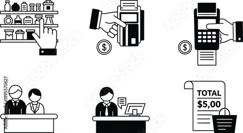 Shopping Icons: Retail, Payment, Cashier and Checkout Process