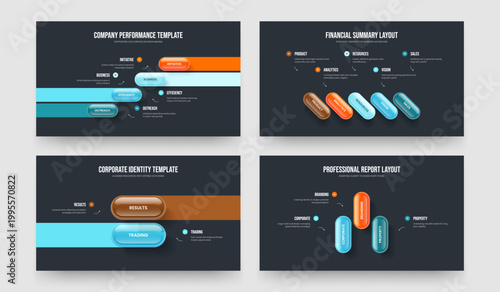 Advertising Visualization Four Five Two Three Step Infographic Slideshow Design Vector Illustration Bundle. Investor Analysis 4 5 2 3 Option Diagram Presentation Template Collection.