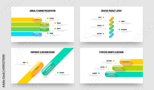 Service Launch 4 5 2 3 Step Infographic Presentation Layout Set. Creative Analysis Four Five Two Three Option Diagram Frame Design Vector Illustration Collection.