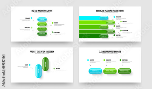 Financial Growth 4 5 2 3 Option Infographic Frame Template Bundle. Visual Campaign Four Five Two Three Element Diagram Presentation Layout Vector Illustration Set.
