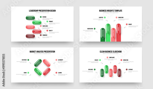 Product Innovation Five Four Element Diagram Slideshow Design Vector Illustration Collection. Project Launch 5 4 Step Infographic Slide Template Bundle.