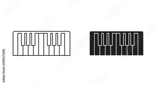 Minimalist piano keyboard icons, black and white musical instrument vector set, simple synthesizer keys line art