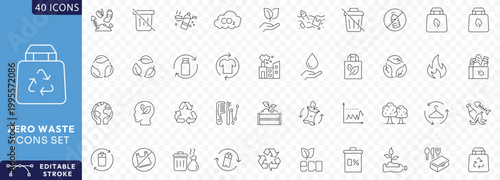 zero waste icon set. Outline Icon Collection. Fully Editable. Vector illustration.