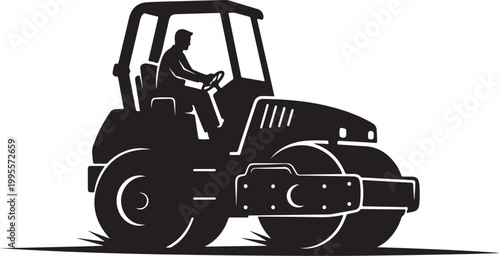 Road roller, construction vehicle, heavy equipment, silhouette icon