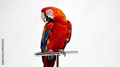 Scarlet Macaw Parrot Perched on a Stand.