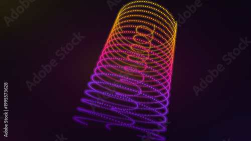 Abstract Magenta and Orange Cylinder Wave with Glowing Particle Lines and Digital Tech