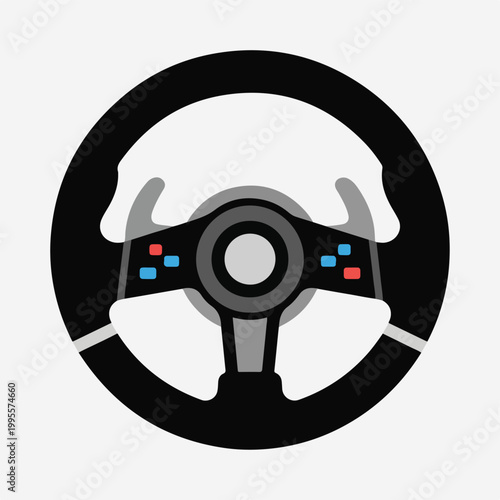 Steering wheel with buttons on white background