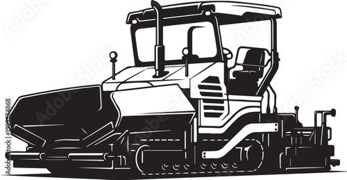 Heavy duty road roller, construction vehicle, industrial equipment, black and white vector