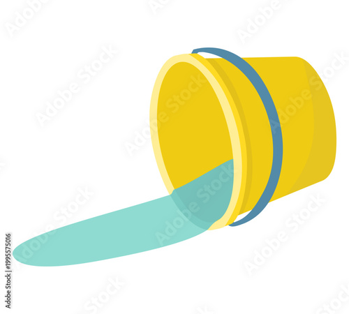 倒れた黄色いバケツからこぼれる水