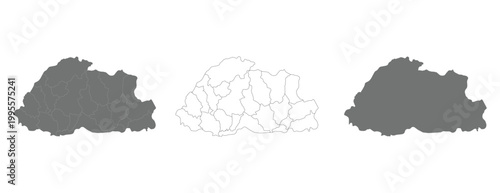 Bhutan vector map set, outline map isolated