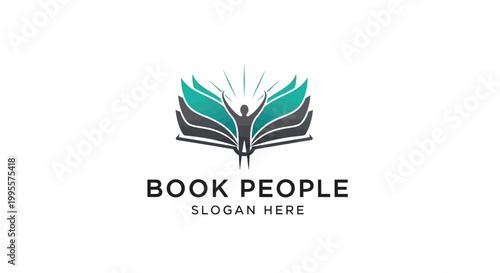 Tableau sur toile A stylized logo depicting an open book forming wings around a person with raised