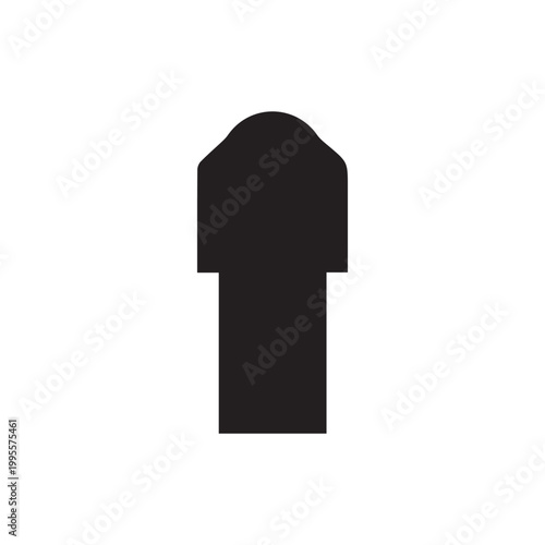 Silhouette of a person depicted against a plain white background. The image uses a simple black shape, lacking details or features, creating an abstract representation of a figure. The design is minim